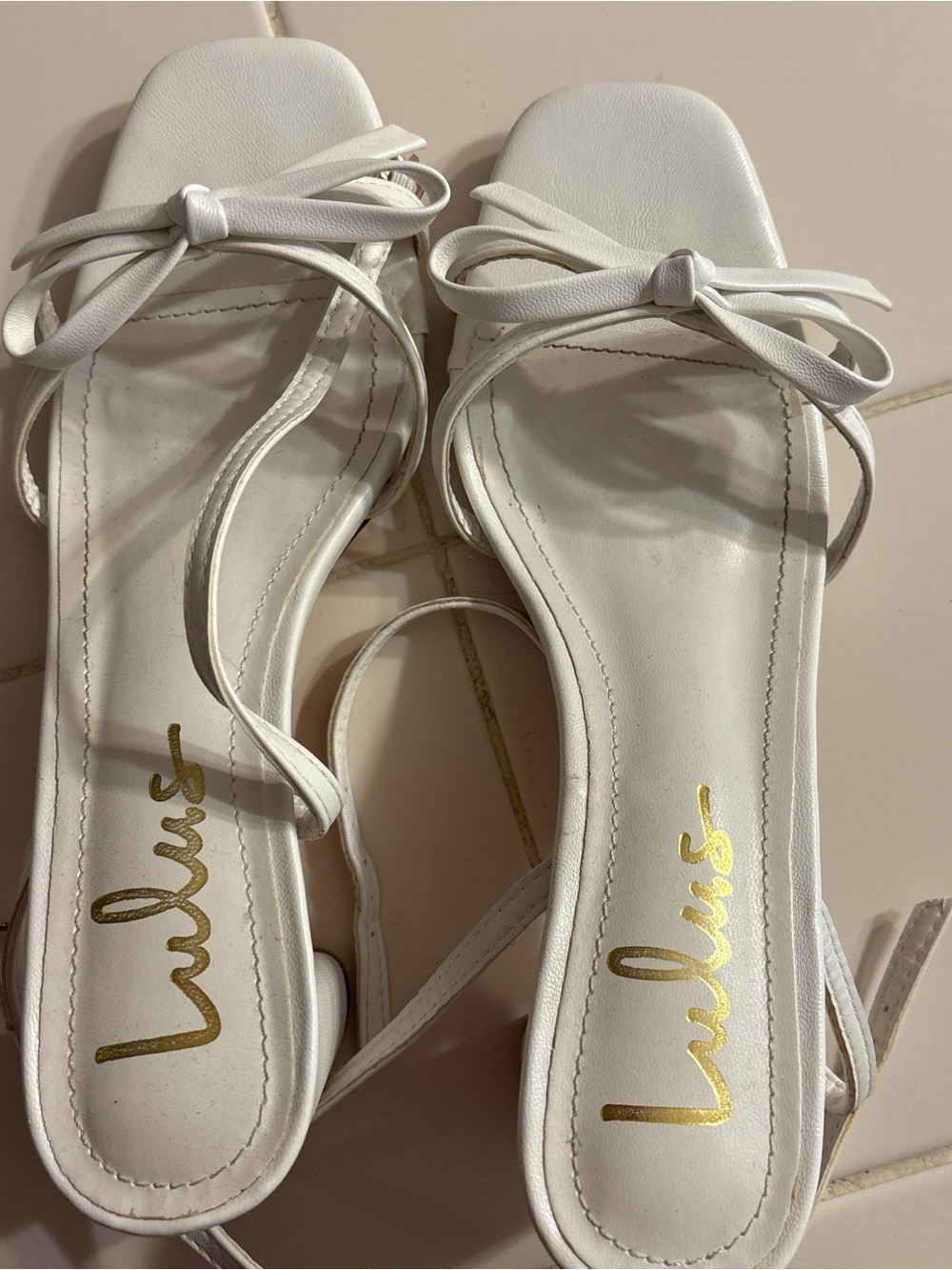 Lulu's White Bow-Strap Square-Toe Sandals
